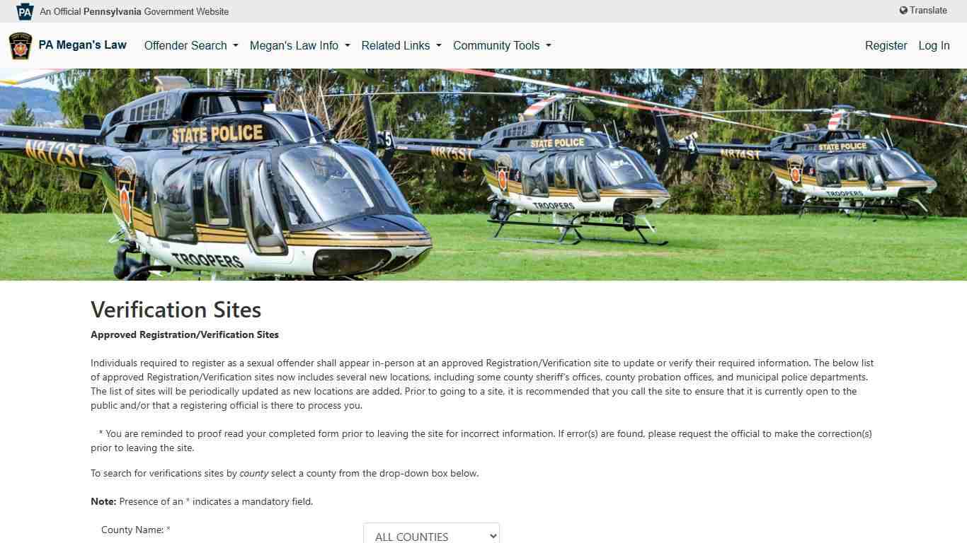 VerificationSites - Megan's Law Public Website